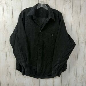 Men's Black Corduroy Long Sleeve Button Up Shirt Size L